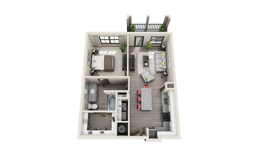 A1 - 1 bedroom floor plan layout with 1 bathroom and 752 - 836 square feet