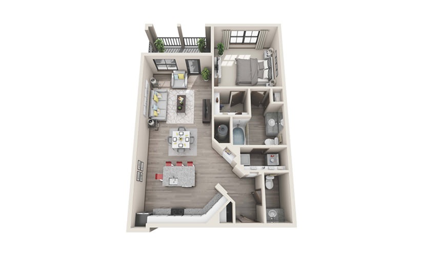 A2 - 1 bedroom floor plan layout with 1 bathroom and 816 - 832 square feet