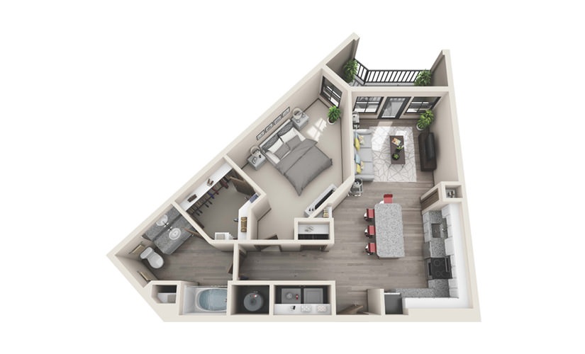 A3 - 1 bedroom floor plan layout with 1 bathroom and 826 square feet