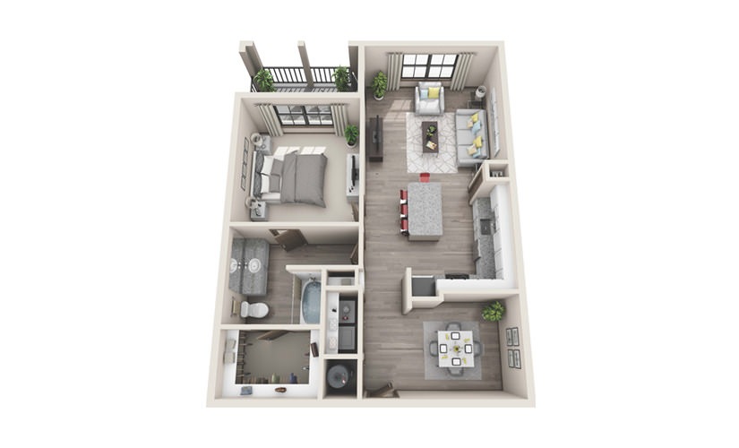A4 - 1 bedroom floor plan layout with 1 bathroom and 905 square feet
