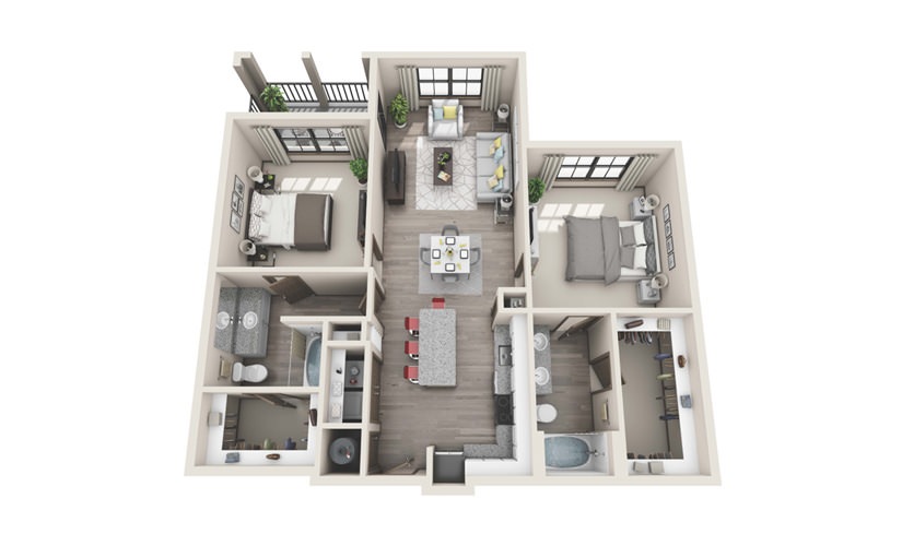 B2 - 2 bedroom floor plan layout with 2 bathrooms and 1156 - 1171 square feet
