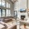 High ceilings, fireplace, and comfy couches in clubhouse